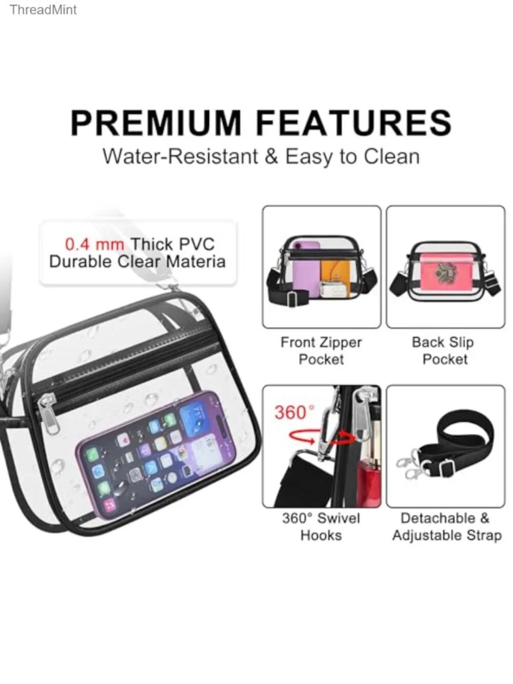 Clear Crossbody Satchel Stadium Approved PVC Handbag